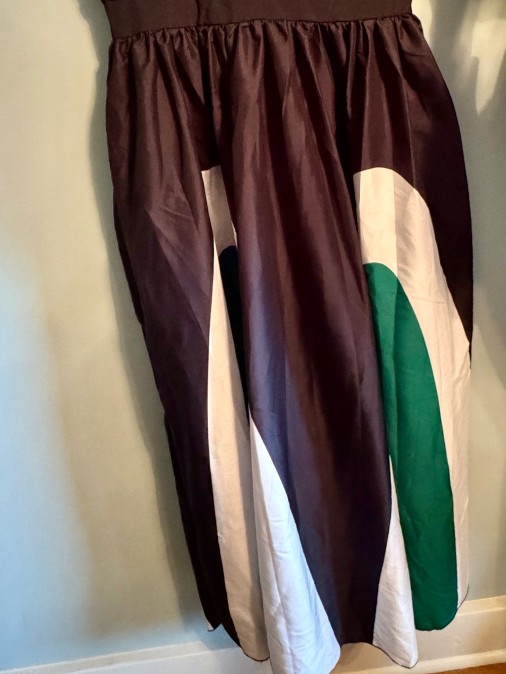 One Shoulder Green, Black & White Long Dress